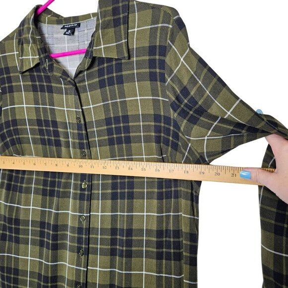 Torrid Womens Plaid Button-Down Long Shirt Dress Green Black Size 0 Holiday - Picture 5 of 10